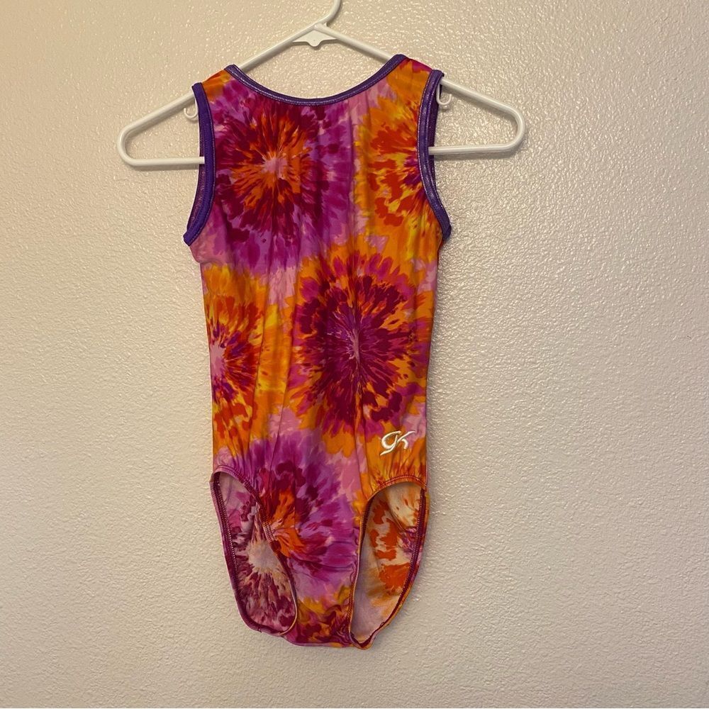 GK gymnastics practice tank sleeveless leotard orange rainbow firework MA adult
